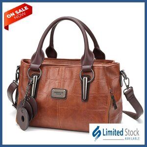 Large Vegan Leather Tote Bag with Multiple Compartments & Adjustable Strap